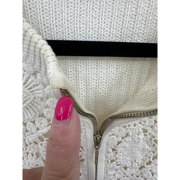 Tory Burch Ivory Zip Crochet Trixie Cardigan Size Small - Picture 7 of 9